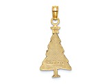 14K Yellow Gold Enamel Green Christmas Tree with Red Star Charm Pendant