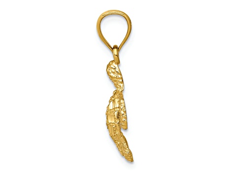 14K Yellow Gold Polished and Textured Diamond-cut Sea Turtle Pendant
