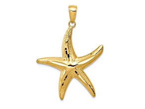 14k Yellow Gold Diamond-Cut and Textured Starfish Pendant
