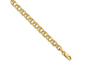 14k Yellow Gold 4.5mm Diamond-Cut Double Link Charm Bracelet