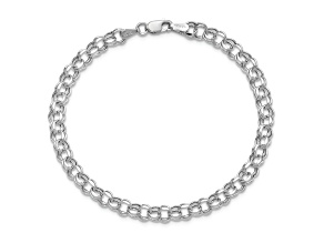 Rhodium Over 14k White Gold 4.5mm Diamond-Cut Double Link Charm Bracelet