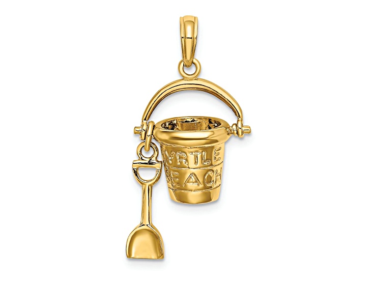 14k Yellow Gold 3D MYRTLE BEACH Bucket and Shovel Charm
