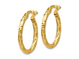 14k Yellow Gold Polished and Textured 3/4" Hoop Earrings
