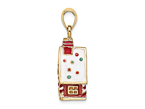 14K Yellow Gold Enameled Gingerbread House Charm Pendant