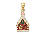 14K Yellow Gold Enameled Gingerbread House Charm Pendant