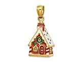 14K Yellow Gold Enameled Gingerbread House Charm Pendant