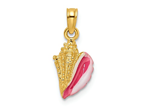 14K Yellow Gold Textured and Enamel Conch Shell Pendant