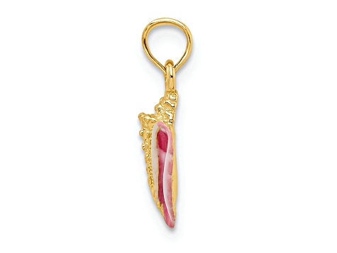14K Yellow Gold Textured and Enamel Conch Shell Pendant