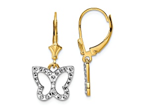 14K Yellow Gold and Rhodium Over 14K Yellow Gold Diamond-Cut Butterfly Dangle Earrings