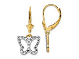 14K Yellow Gold and Rhodium Over 14K Yellow Gold Diamond-Cut Butterfly Dangle Earrings