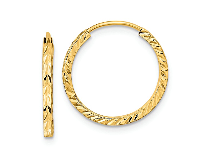 10k Yellow Gold 11/16" Diamond-Cut Square Tube Endless Hoop Earrings