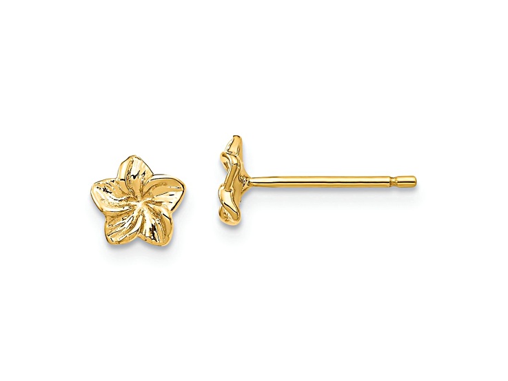 10k Yellow Gold 5.92mm Textured Plumeria Flower Stud Earrings