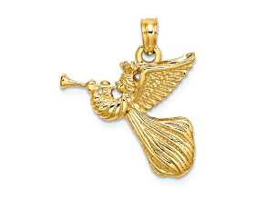 14k Yellow Gold 3D Textured Angel with Trumpet pendant