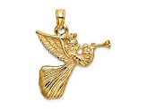 14k Yellow Gold 3D Textured Angel with Trumpet pendant