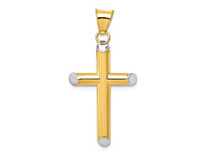 14k Yellow Gold and Rhodium Over 14k Yellow Gold 3D Cross Pendant
