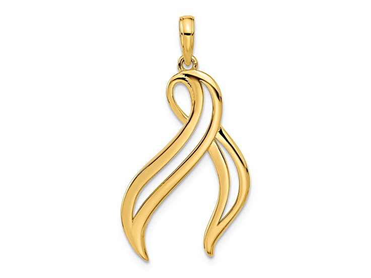 14k Yellow Gold Polished Awareness Ribbon Pendant