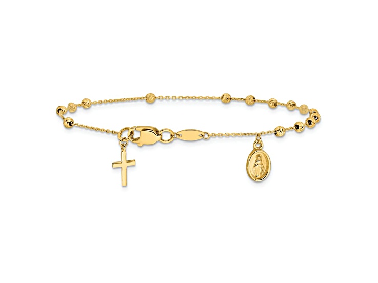 14k Yellow Gold Polished and Diamond-Cut Miraculous Medal and