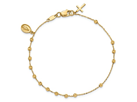 14k Yellow Gold Polished and Diamond-Cut Miraculous Medal and