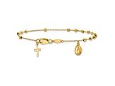 14k Yellow Gold Polished and Diamond-Cut Miraculous Medal and Cross Rosary Bracelet