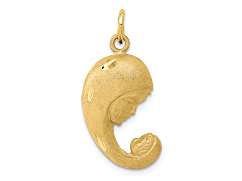 14k Yellow Gold Satin and Diamond-Cut Mother and Baby pendant