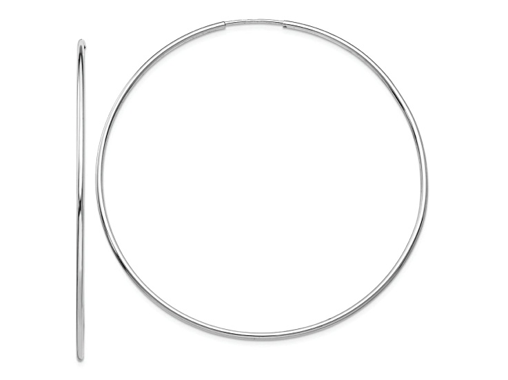 Rhodium Over 14k White Gold 2 3/8" Polished Endless Tube Hoop Earrings