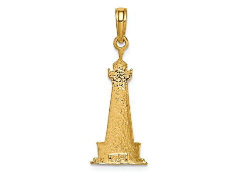 14k Yellow Gold and Rhodium Over 14k Yellow Gold Textured Cape Hatteras Lighthouse Pendant