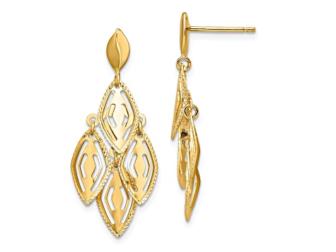 14K Yellow Gold Polished Diamond-cut Post Dangle Chandelier Earrings