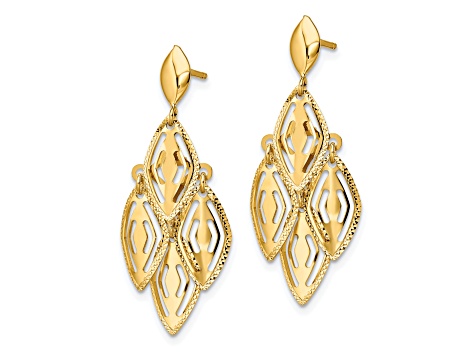 14K Yellow Gold Polished Diamond-cut Post Dangle Chandelier Earrings