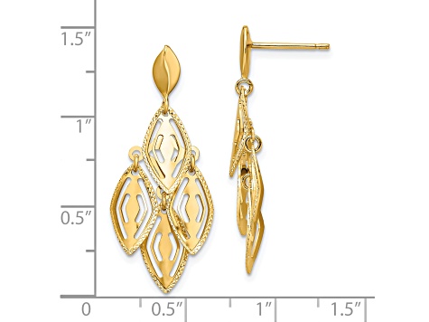 14K Yellow Gold Polished Diamond-cut Post Dangle Chandelier Earrings