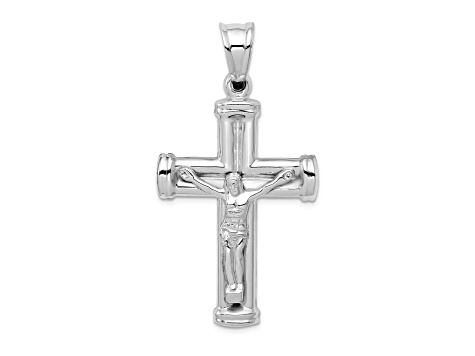 Rhodium Over 14K White Gold Reversible Crucifix Pendant