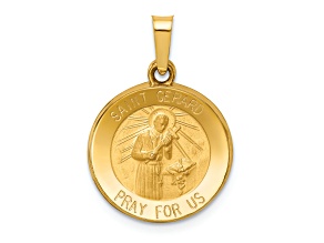 14K Yellow Gold Polished and Satin St Gerard Medal Hollow Pendant