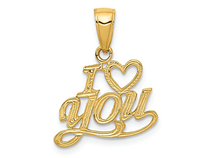14k Yellow Gold Polished and Textured I Love (Heart) You Pendant