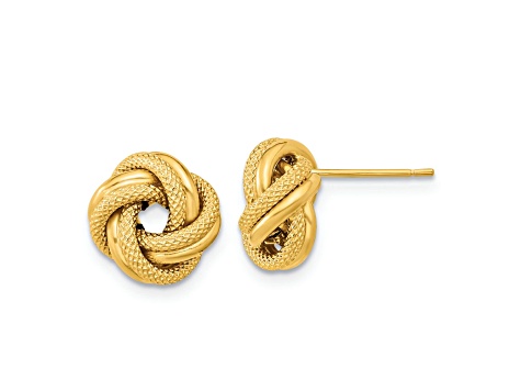 14k Yellow Gold 10mm Polished and Textured Double Love Knot Stud Earrings