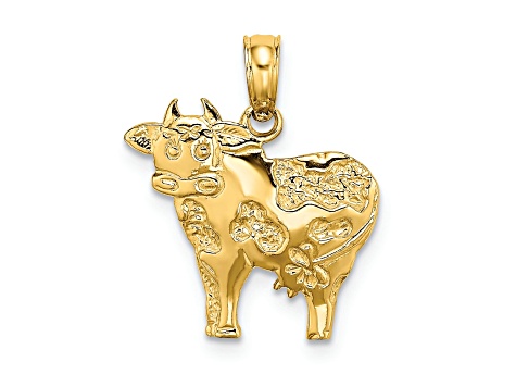 14k Yellow Gold Polished and Textured Playful Cow Charm