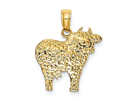 14k Yellow Gold Polished and Textured Playful Cow Charm