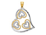 14k Yellow Gold and Rhodium Over 14k Yellow Gold Polished and Textured Hearts Inside Heart Pendant