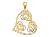 14k Yellow Gold and Rhodium Over 14k Yellow Gold Polished and Textured Hearts Inside Heart Pendant