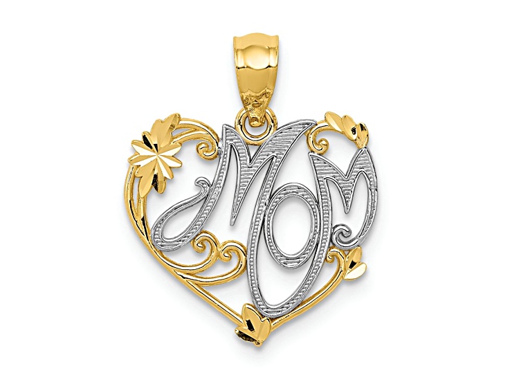 14K Two-tone Gold Diamond-Cut Textured MOM Pendant