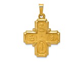 14K Yellow Gold Polished and Satin Four Way Medal Hollow Pendant