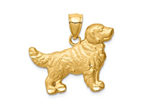 14k Yellow Gold Brushed and Diamond-Cut Golden Retriever Pendant