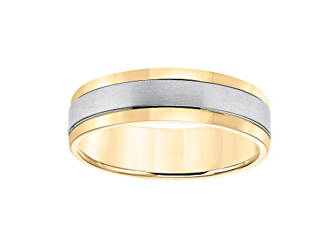 6mm Comfort Fit Band with Brushed Finish in 10k Yellow Gold with White Rhodium