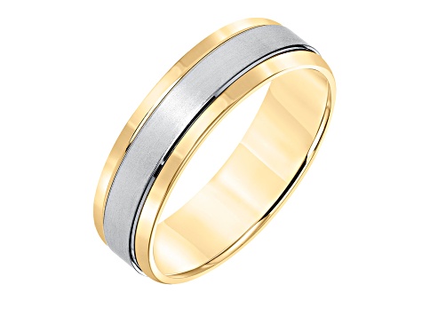 6mm Comfort Fit Band with Brushed Finish in 10k Yellow Gold with White Rhodium