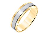 6mm Comfort Fit Band with Brushed Finish in 10k Yellow Gold with White Rhodium