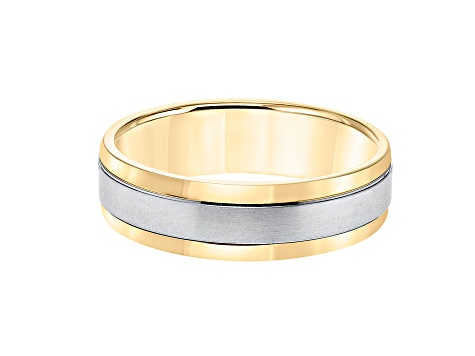 6mm Comfort Fit Band with Brushed Finish in 10k Yellow Gold with White Rhodium