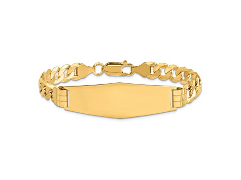 14k Yellow Gold Polished Curb Link Soft Diamond Shape ID Bracelet