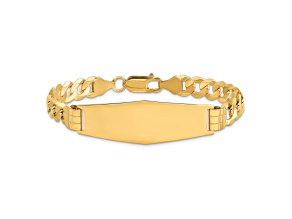 14k Yellow Gold Curb Link Soft Diamond Shape ID Bracelet