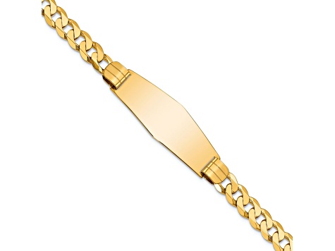 14k Yellow Gold Curb Link Soft Diamond Shape ID Bracelet