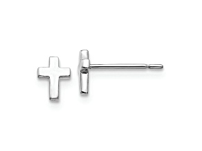 Rhodium Over 14k White Gold Children's Cross Stud Earrings
