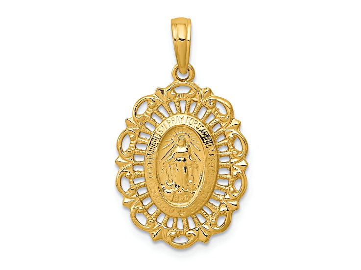 14K Yellow Gold Oval Miraculous Medal Pendant