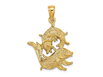 Picture of 14k Yellow Gold 3D Textured Large Pisces Zodiac pendant